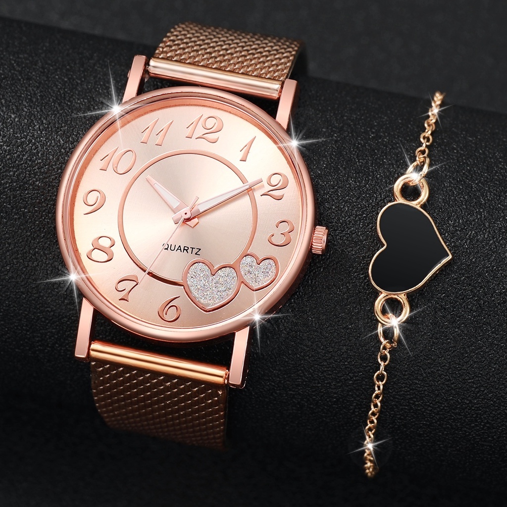 Đồng Hồ Nữ Dây Nhựa Mặt Trái Tim Vàng Thời Trang