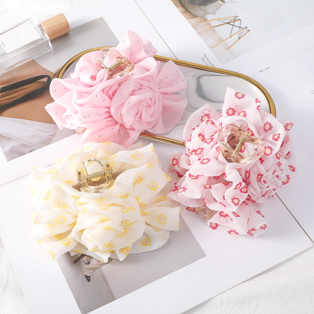 Haimeikang Kẹp Tóc Nơ Lưới Kích Thước Lớn Hai Mặt Ngọt Ngào Cho Nữ