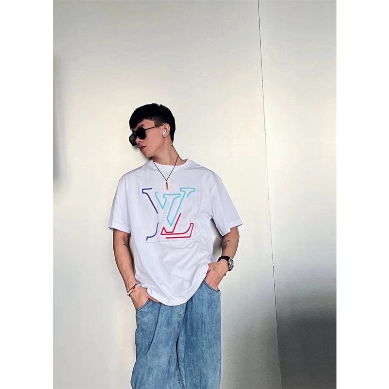 L-v &amp; - Áo Thun Unisex Tay Ngắn Incomplete Logo Cao Cấp Thời Trang Đường Phố Mùa Xuân Mới