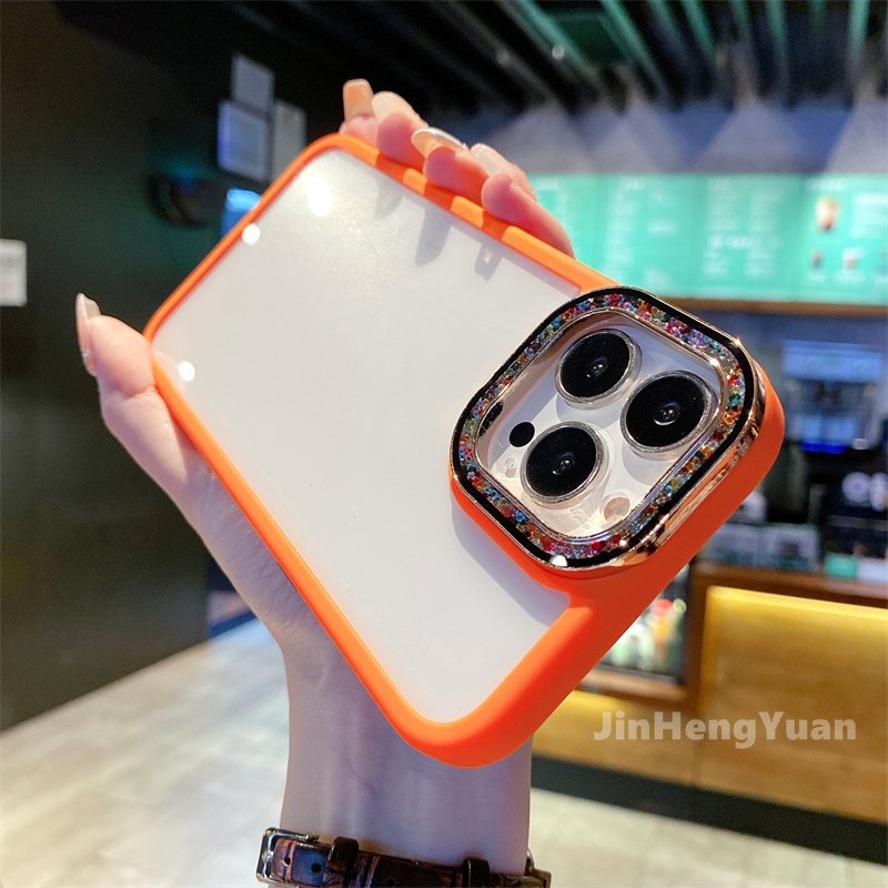 Ốp Điện Thoại Acrylic Trong Suốt Chống Rơi Phối Hạt Nhiều Màu Bảo Vệ Lens Cho IPhone 14 Plus 13 12 Pro Max