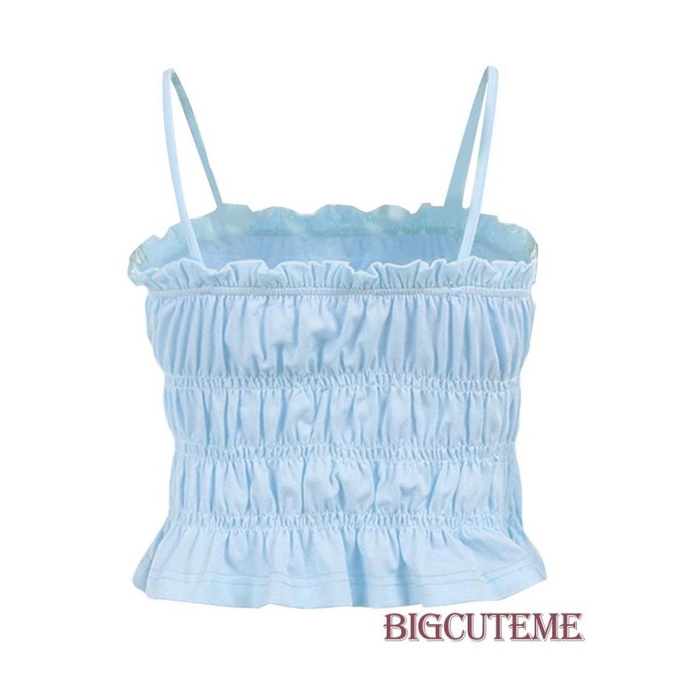 [] Áo Babydoll Hai Dây Viền Bèo Nhún Thời Trang Mùa Hè Cho Nữ