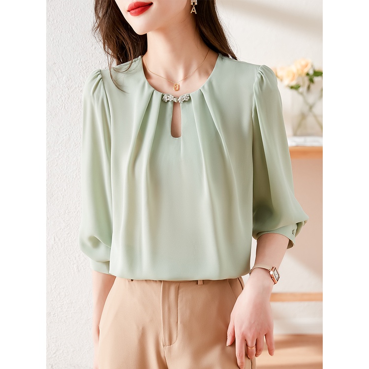 Áo Sơ Mi Tay Dài Đính Hạt Phong Cách Hàn Quốc Thời Trang Cho Nữ
