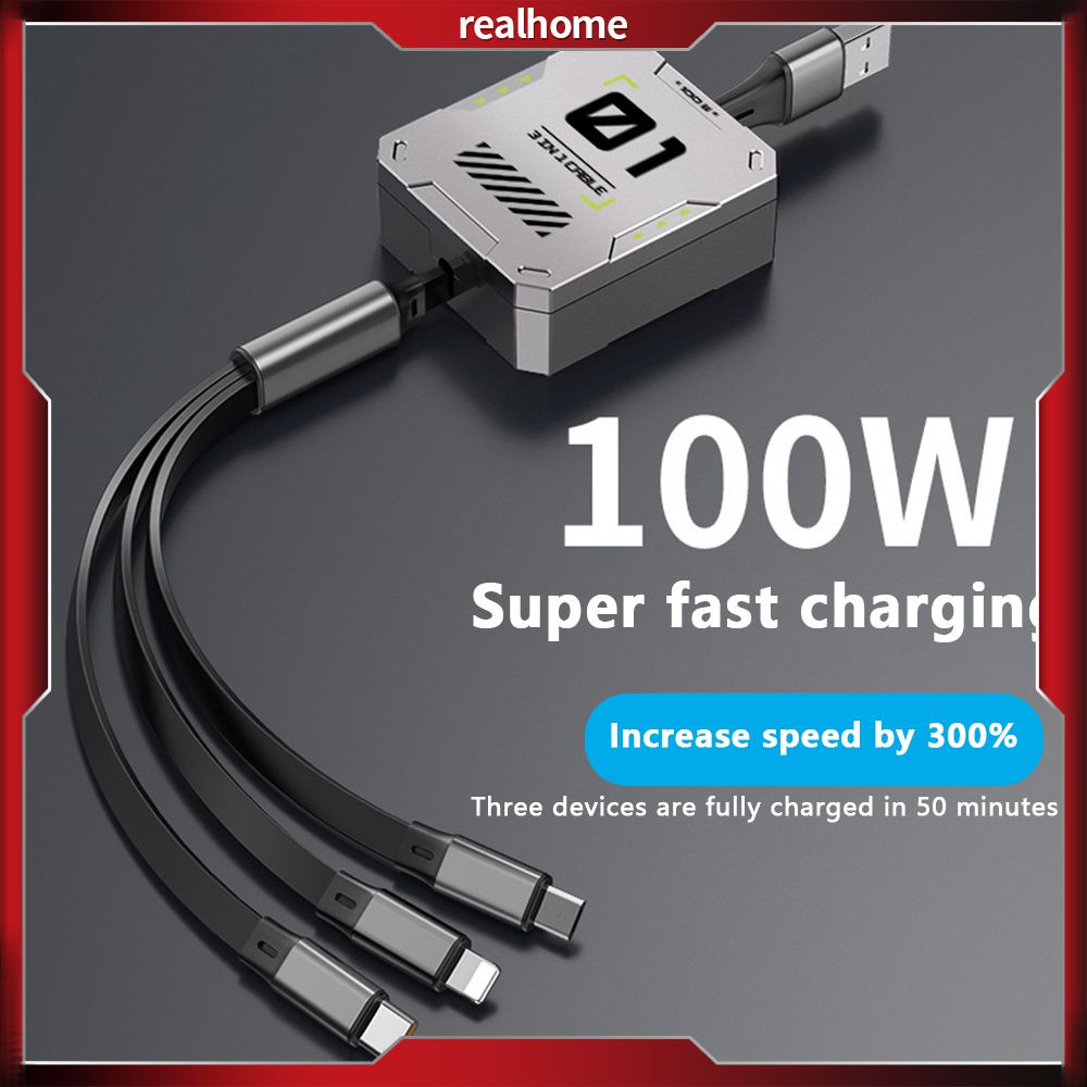 Cáp Dữ Liệu 3 Trong 1 6A USB C Sạc Nhanh & Cáp Dữ Liệu Loại C Sạc Nhanh USB C Cablesuper Sạc Nhanh Kính Thiên Văn Một Kéo Ba Máy Sạc Nhanh Một Dây Sạc Gió Realhom