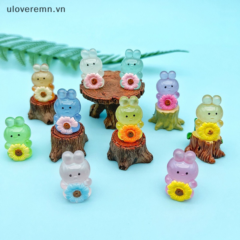Set 2 Tượng Thỏ Hoạt Hình Bằng Nhựa Resin Phát Sáng Dễ Thương Trang Trí