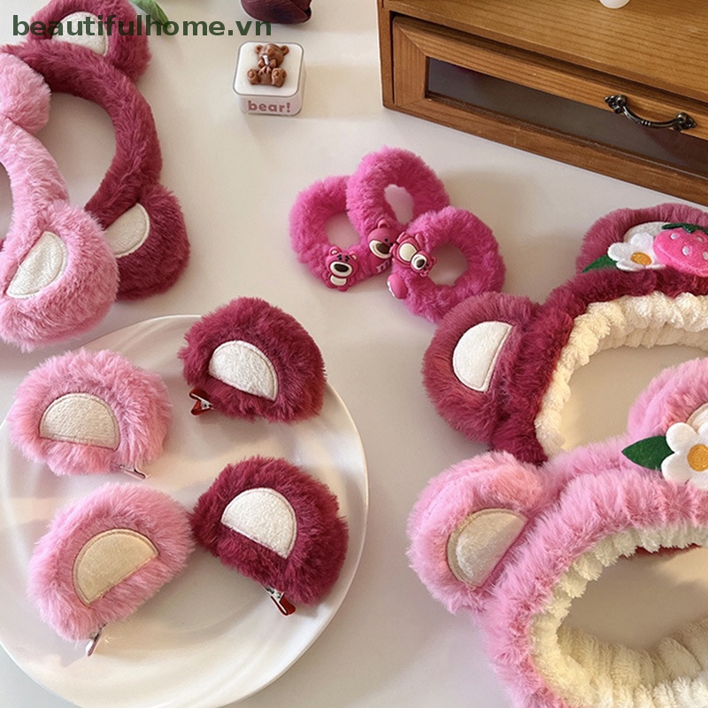 Băng Đô Cài Tóc Tai Gấu / Dâu Tây Bằng Lông Nhung Dễ Thương Xinh Xắn