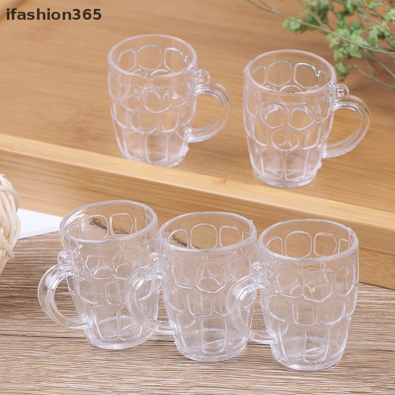 Set 5 Cốc Uống Bia Bằng Nhựa Trong Suốt Dùng Trang Trí Nhà Búp Bê 1: 12