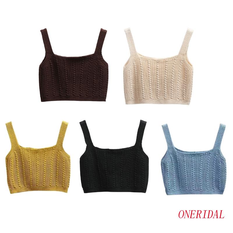 Áo Croptop Dệt Kim Không Tay Cổ Vuông Dáng Rộng Y2K Thời Trang Cho Nữ