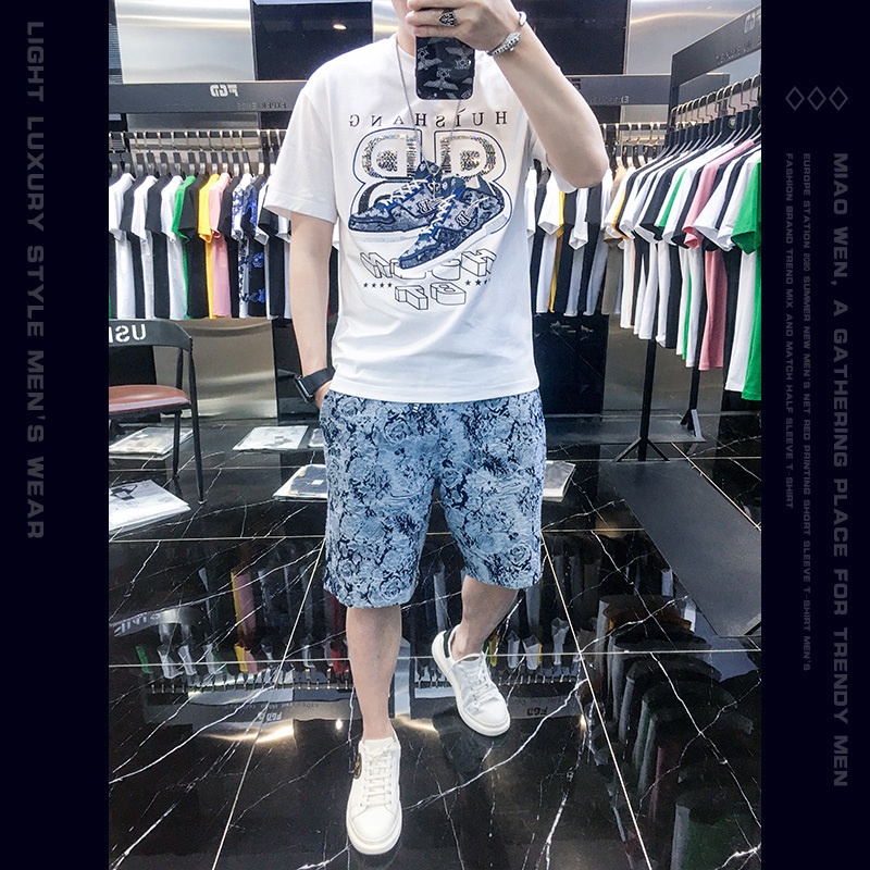 Set Áo Thun Ngắn Tay Và Quần Short Ống Rộng Thời Trang Đường Phố Mùa Hè Cho Nam