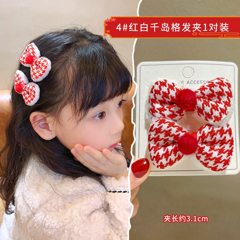 Kẹp Tóc Nơ Đỏ Phối Tua Rua Phong Cách Trung Hoa Mừng Năm Mới Cho Bé Gái