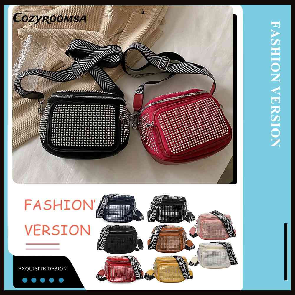 Túi Đeo Chéo Ngực Bằng Da PU Đính Đá Thời Trang Dành Cho Nữ