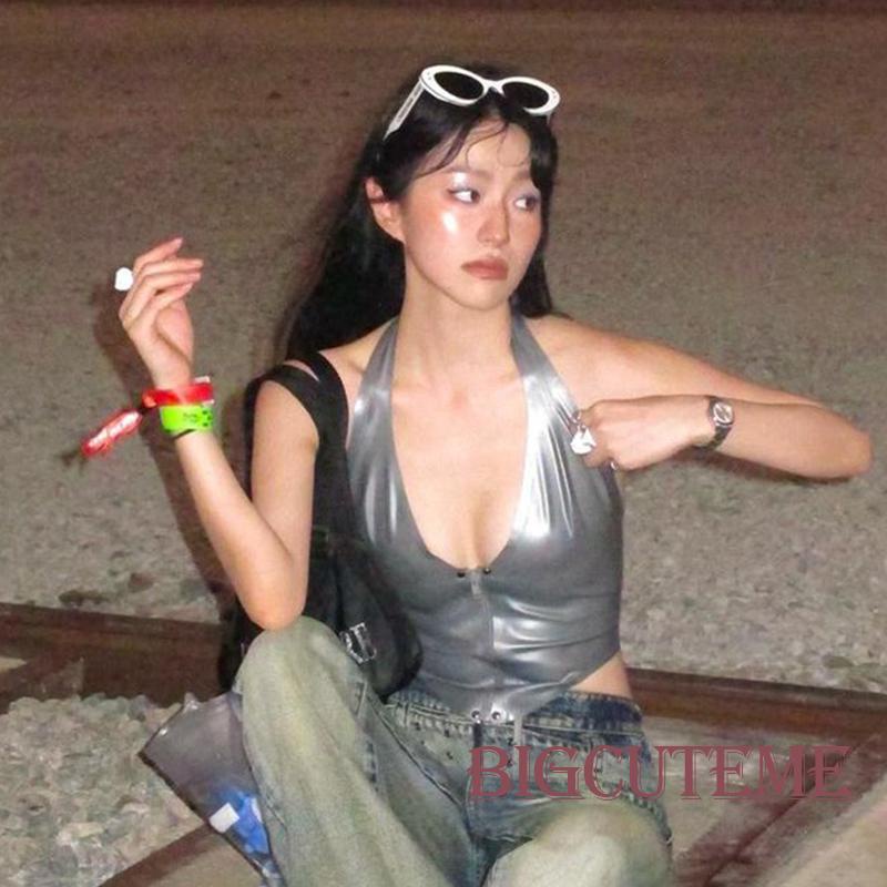 [] - Áo Không Tay Hở Lưng Cột Dây Màu Bạc Mùa Hè Cho Nữ Đi Tiệc Câu Lạc Bộ