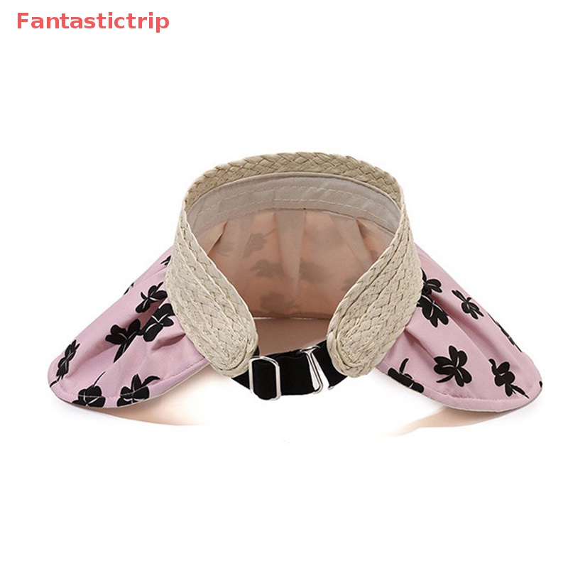 [Fantastictrip] Mũ Đi Biển Hở Chóp Hình Cỏ Bốn Lá Băng Keo Trắng Có Thể Điều Chỉnh Kích Cỡ Mới Cho Nữ