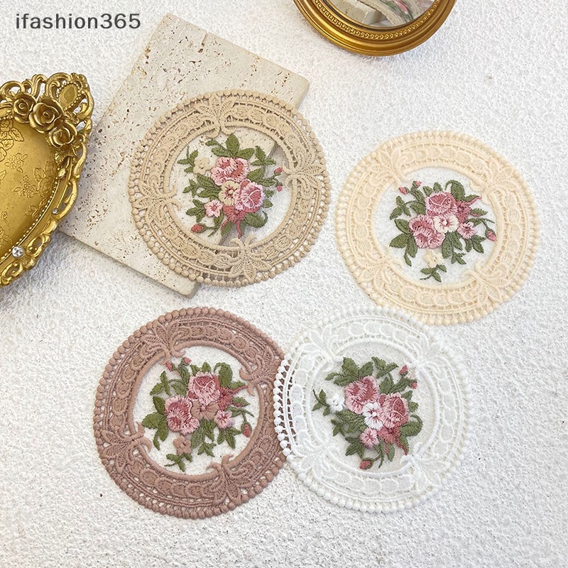 Tấm Lót Cốc Cà Phê Họa Tiết Ren Thêu Phong Cách Vintage 11.8cm ifashion365