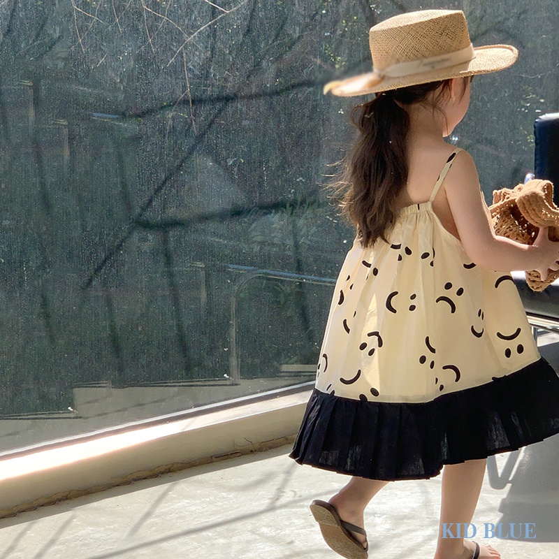 Đầm Hai Dây In Hình Mặt Cười Phong Cách Hàn Quốc Thời Trang Mùa Hè Xinh Xắn Cho Bé Gái