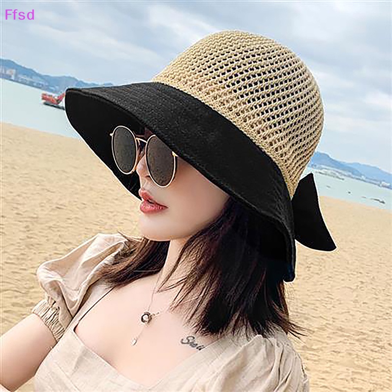 {Ffsd} Hàng Bán Chạy Mũ Xô Khoét Rỗng Đính Nơ Chống Nắng / Tia UV Ngoài Trời Mùa Hè Có Thể Gập Gọn Cho Nữ