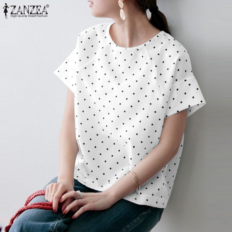 Zanzea Áo Kiểu Hở Vai Tay Dài Họa Tiết Chấm Bi Phong Cách Hàn Quốc Dành Cho Nữ