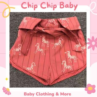 Quần Short Vải Buộc Nơ Phong Cách Vintage Cho Bé Gái Size Nhí 1-36m