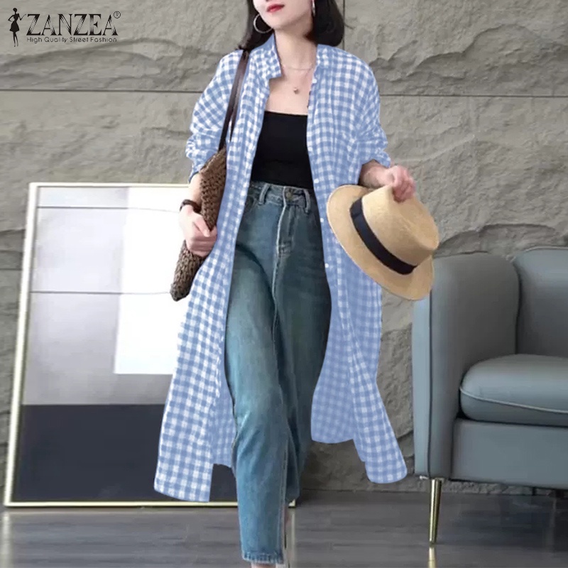 ZANZEA Áo Sơ Mi Dài Tay Họa Tiết Ca Rô Thời Trang Dành Cho Nữ