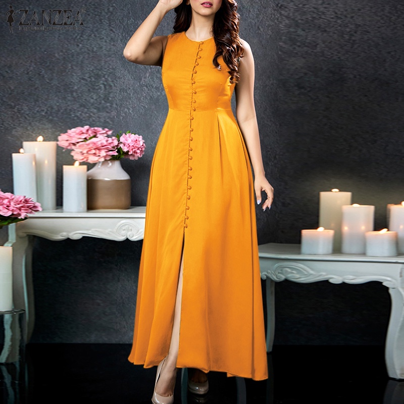 Đầm dài ZANZEA không tay cổ tròn phong cách cổ điển thời trang cho nữ