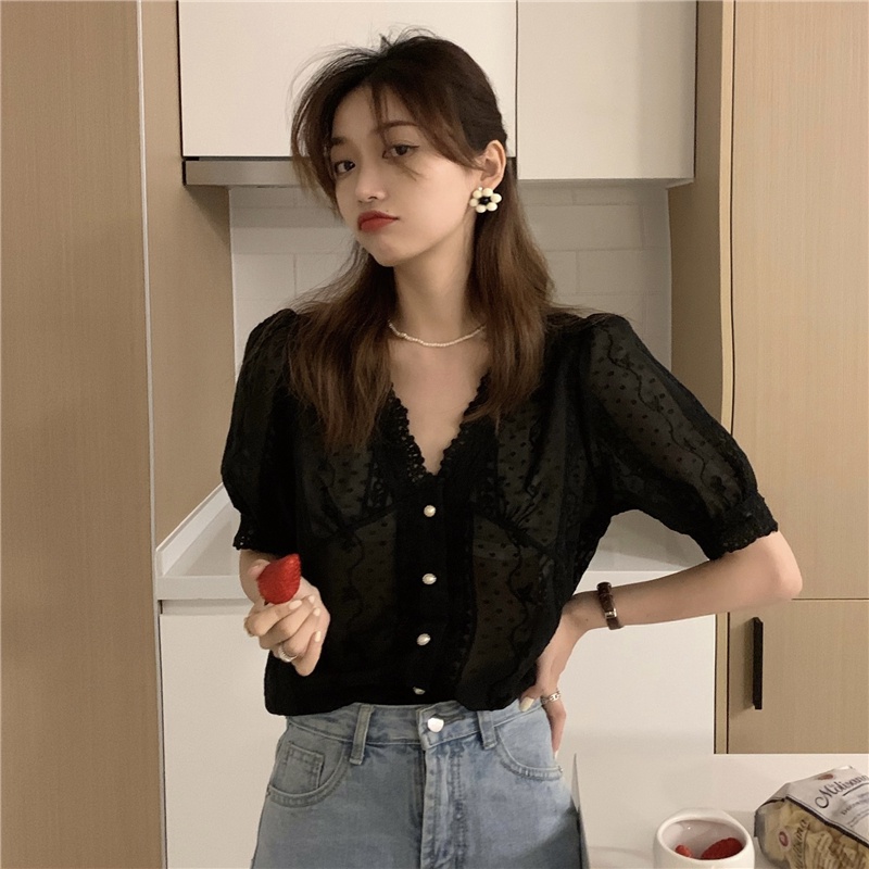 Áo sơ mi SUXI tay ngắn cổ chữ V dáng rộng đơn giản thời trang mùa hè cho nữ