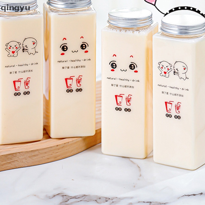 Cốc Uống Trà Sữa Hình Vuông 500ml In Họa Tiết Hoạt Hình Dễ Thương Dùng Một Lần