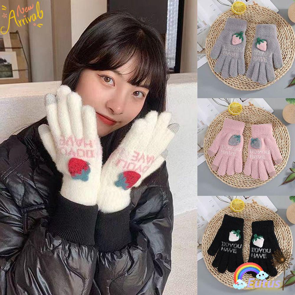 Găng Tay Len Thể Thao Họa Tiết Dâu Tây Thời Trang Mùa Đông Dành Cho Nữ