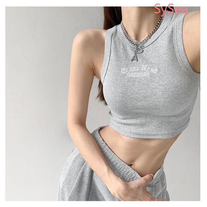 Áo Croptop Sát Nách Form Ôm Thêu Chữ Thời Trang Mùa Hè Cho Nữ