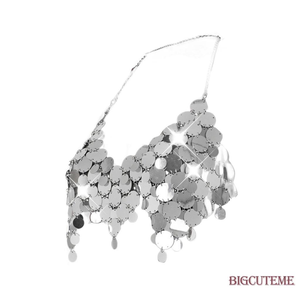 [] - Áo Crop Top Không Tay Đính Kim Sa Bạc Thời Trang Dự Tiệc Cho Nữ