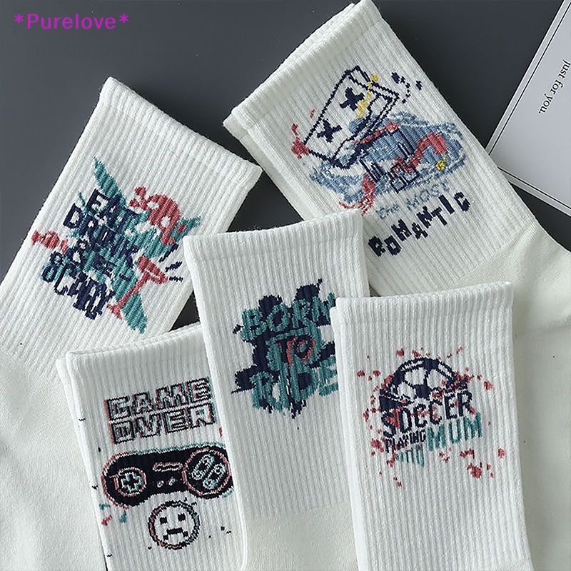 1 Đôi Vớ Cotton Polyester Màu Trắng In Họa Tiết Hoạt Hình Vui Nhộn Dành Cho Nam Và Nữ Mới