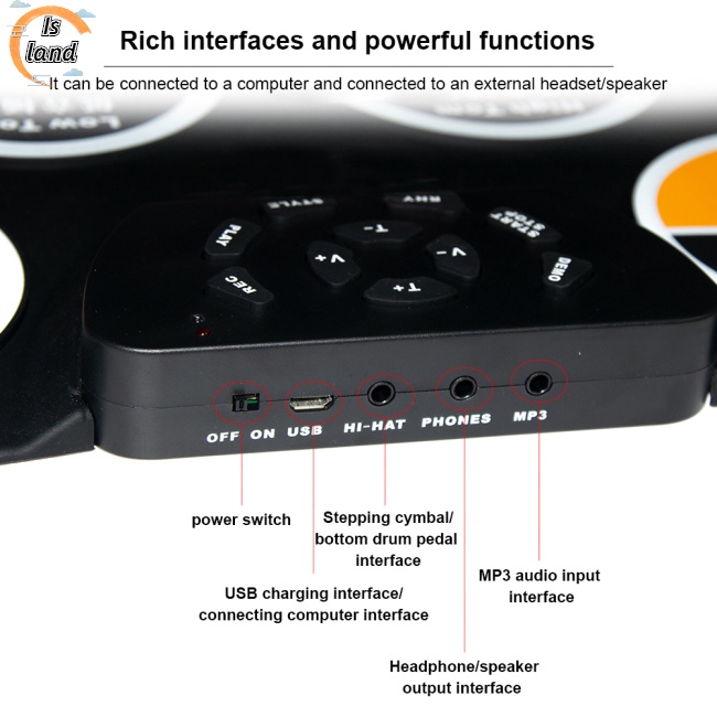 Bộ Trống Điện Tử Cuộn Tròn 9 Đệm Bằng Silicone Kèm Chức Năng Ghi Âm Dành Cho Trẻ Em Mới Bắt Đầu