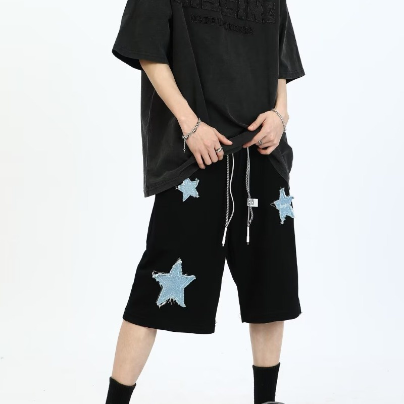 Quần Short Dây Rút Thêu Họa Tiết Ngôi Sao Phong Cách Mỹ Thời Trang Mùa Hè Cho Nam Và Nữ