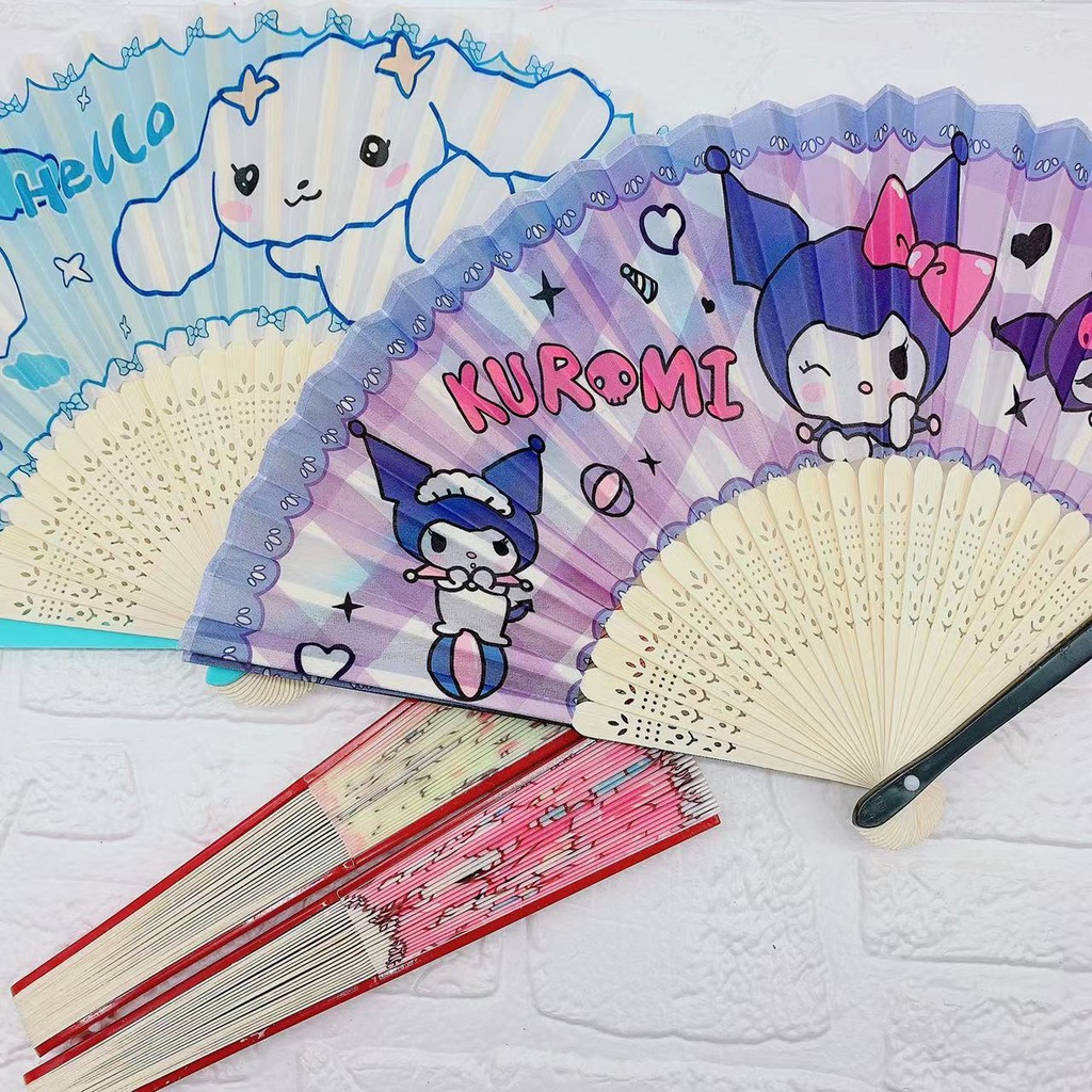 Sanrio Quạt Xếp Cầm Tay Bằng Gỗ Tre Họa Tiết Hoạt Hình Kuromi Melody Dễ Thương