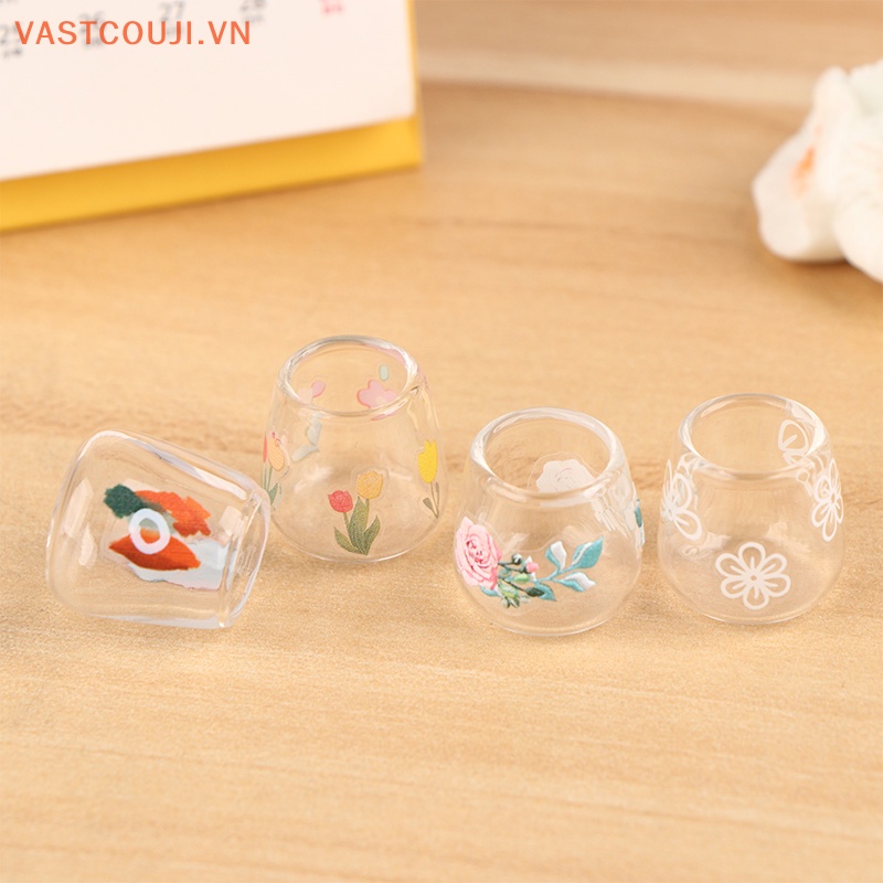 Set 4 Ly Thủy Tinh Trong Suốt Mini Trang Trí Nhà Búp Bê