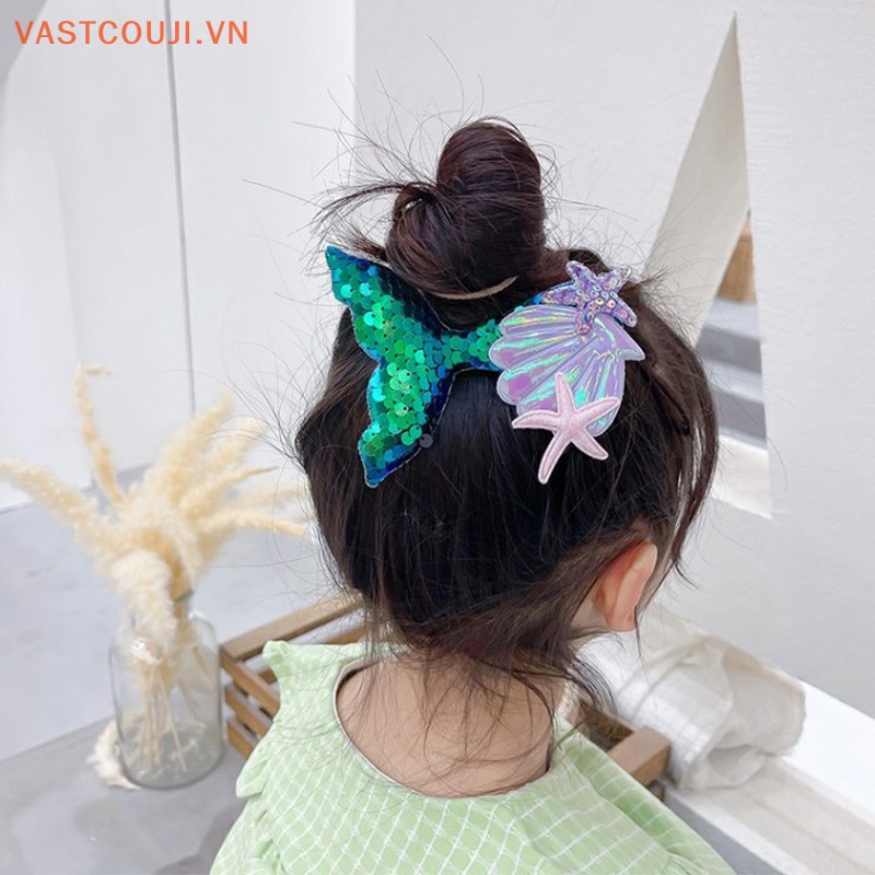 Kẹp Tóc Hình Vỏ Sò / Sao Biển / Vỏ Sò Đính Sequin Nhiều Màu Dễ Thương Thời Trang Cho Bé Gái