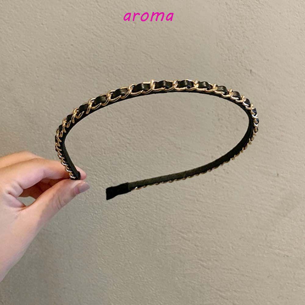 Băng Đô Dây Xích Bằng Da PU Đơn Giản Cá Tính|Dây Buộc Tóc Da PU Màu Sắc