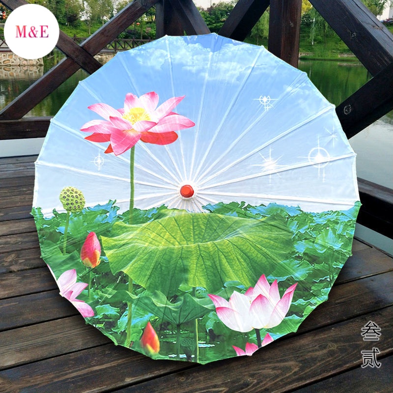 Dù Vải Lụa Dầu Chống Thấm Nước In Hoa Sen Jiangnan Dùng Chụp Ảnh Sườn Xám / Hán Phục Phong Cách Cổ Điển Mẫu Mới 2023