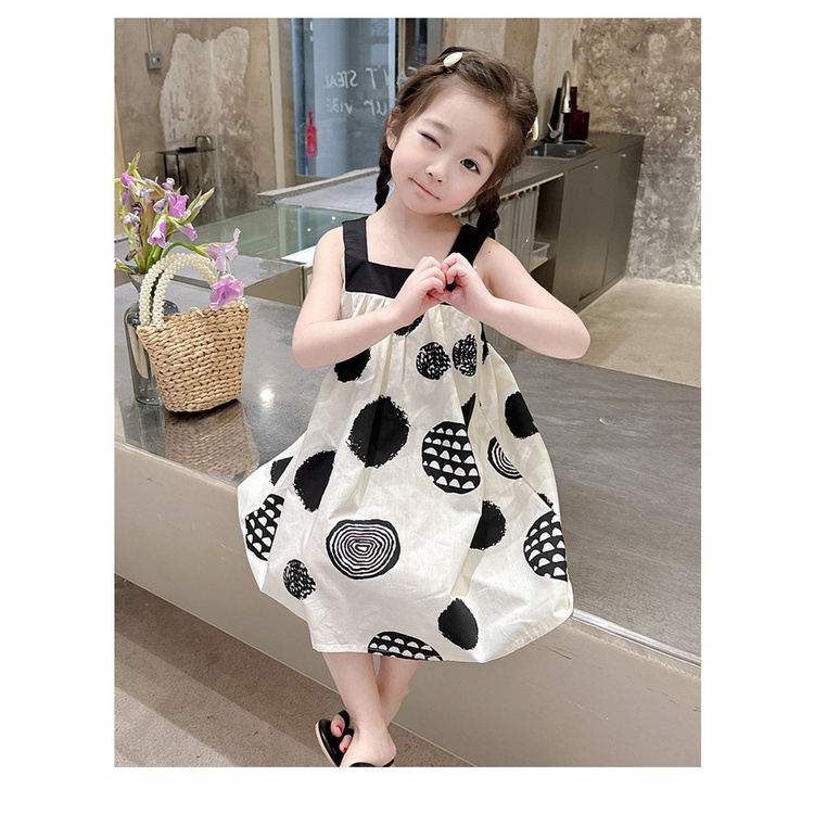 Đầm Sát Nách Mùa Hè Màu Trắng Đen Phong Cách Graffiti Hợp Thời Trang Cho Bé Gái