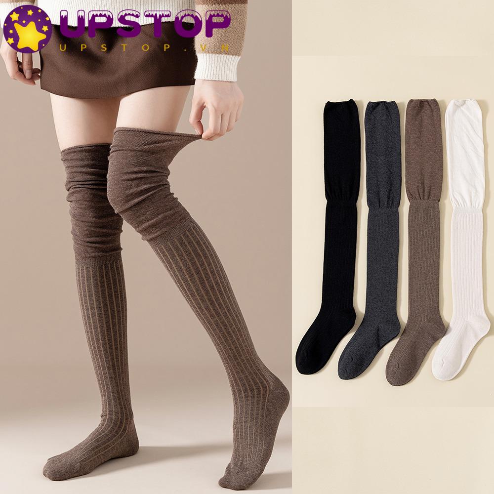 1 Đôi Tất Chân Cotton Dài Màu Trơn Thời Trang Cho Nữ