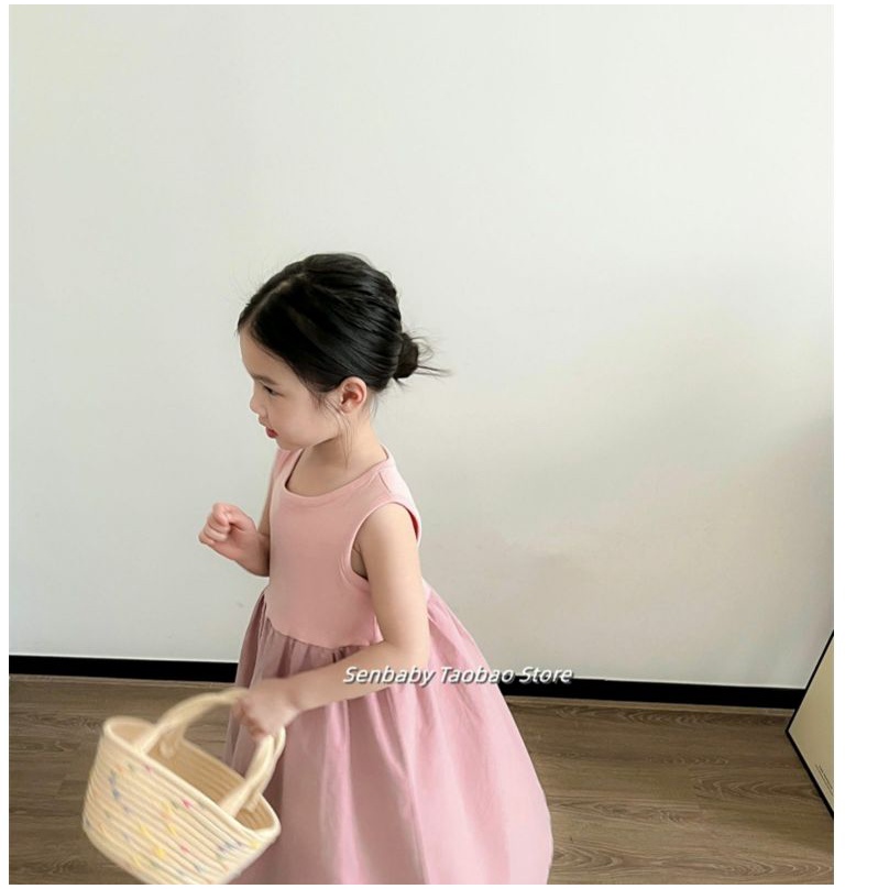 Đầm Dáng Dài Màu Trơn Phong Cách Hàn Quốc Thời Trang Mùa Hè 2023 Mới Cho Bé Gái