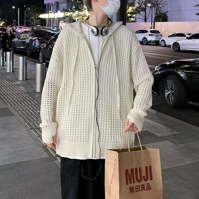 Áo Khoác Dệt Kim Phối Khóa Kéo Phong Cách Hip Hop Thời Trang Cho Nam