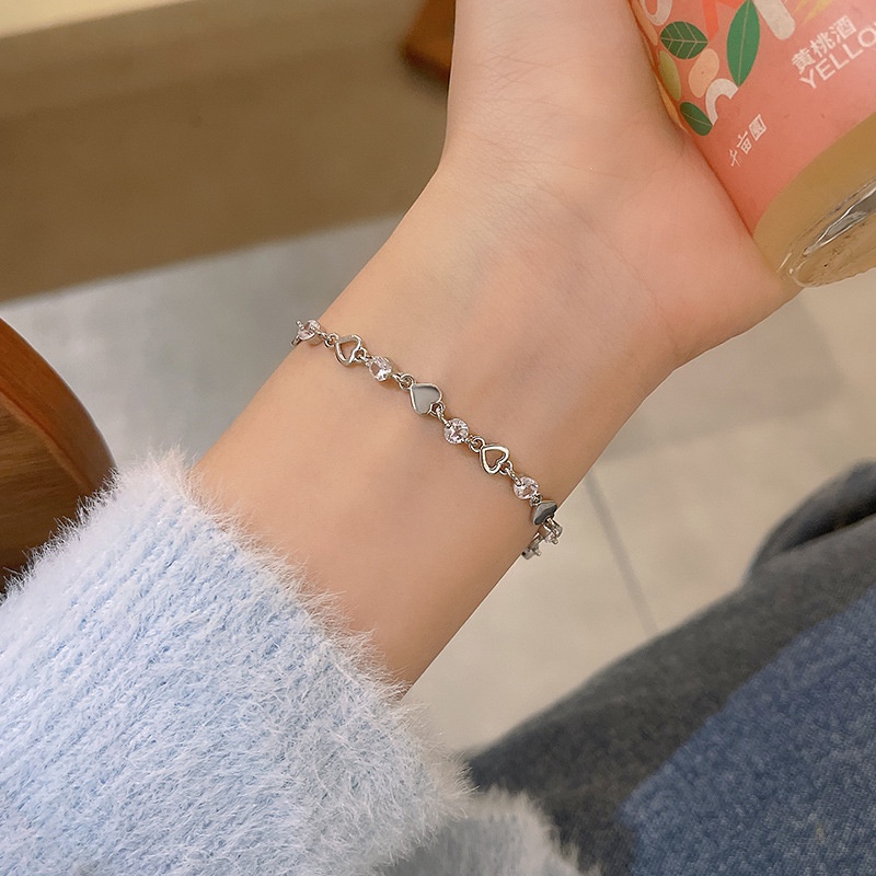 Vòng Tay Bạc Đơn Giản Đính Đá Zircon Hình Trái Tim Thời Trang Cho Bạn Thân