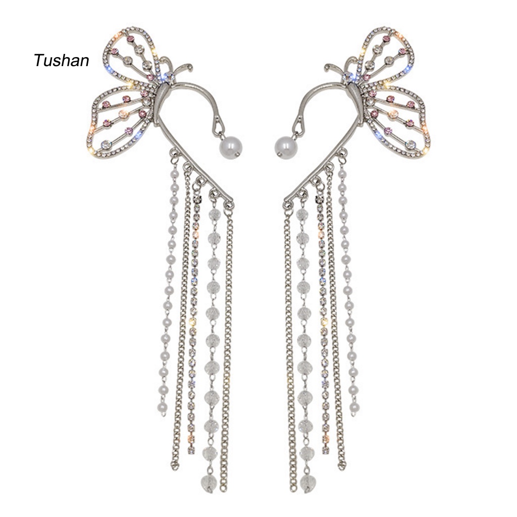 1 Đôi Bông Tai Kẹp Hình Bướm Có Đính Đá Lấp Lánh Dành Cho Nữ