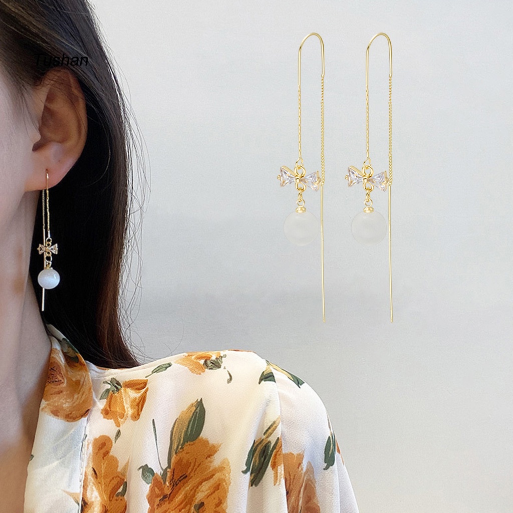 1 Cặp Bông Tai Hình Nơ Đính Đá Zircon Giả Kiểu Hàn Quốc Cho Đám Cưới [Ts] [Ts] 1 Cặp