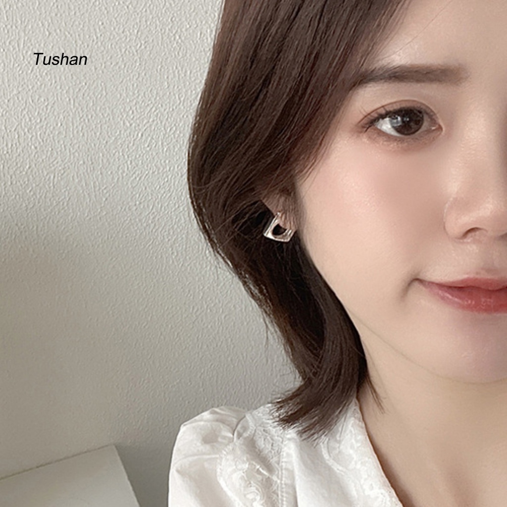 1 Khuyên Tai Lủng Lẳng Mặt Vuông Dày Mịn Phong Cách Hip Hop Unisex