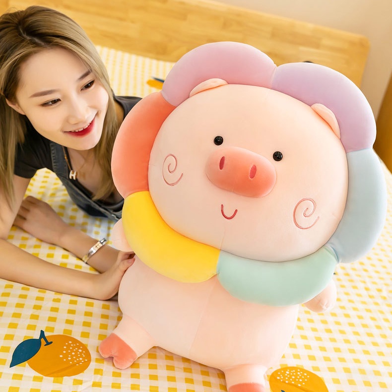 Thú Nhồi Bông Hình Chú Heo Màu Cầu Vồng Dễ Thương