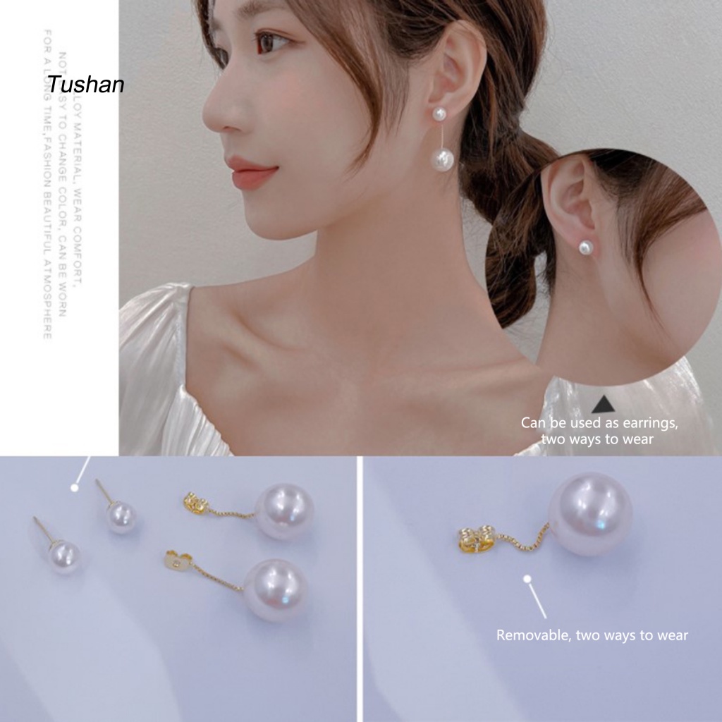 1 Đôi Bông Tai Dáng Dài Đính Ngọc Trai Nhân Tạo Thời Trang