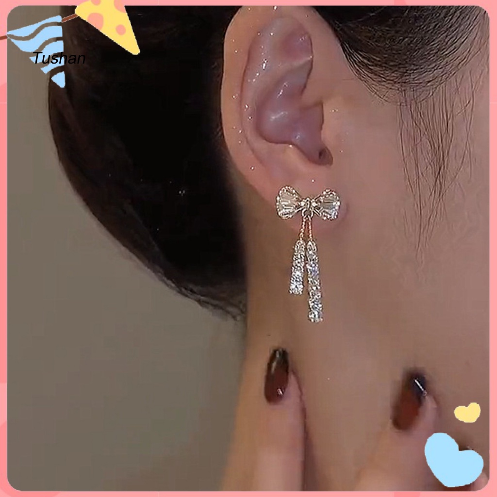 1 Đôi Bông Tai Hình Nơ Đính Đá Sang Trọng
