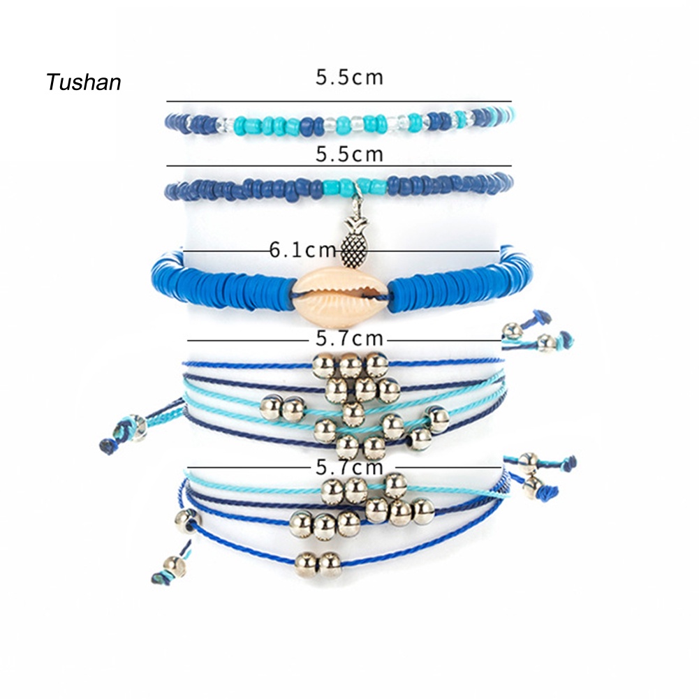 Set 5 Vòng Tay Vỏ Sò Phong Cách Boho Thời Trang Cho Nữ