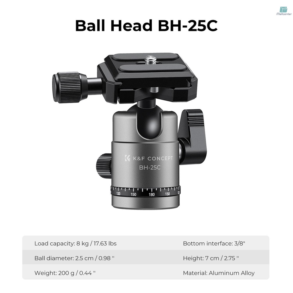 K&amp;F CONCEPT 66.1in Camera Stand Aluminum Alloy Tripod Portable Tripod Stand with Ball Head 8 kg/ 17.63lbs Load Capacity Lightweight Tripod for Cameras
