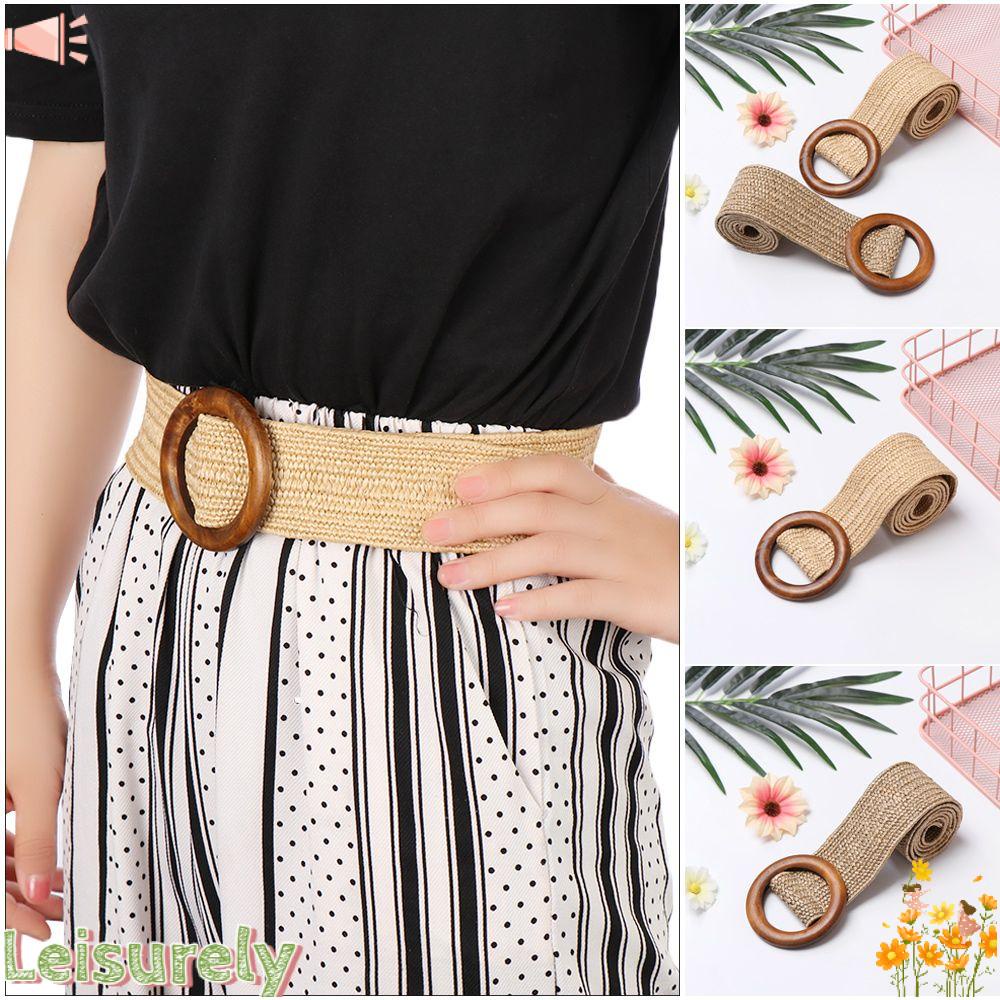 Thắt Lưng Đan Mây Bản Rộng Có Khóa Gỗ Tròn Thời Trang Cho Nữ